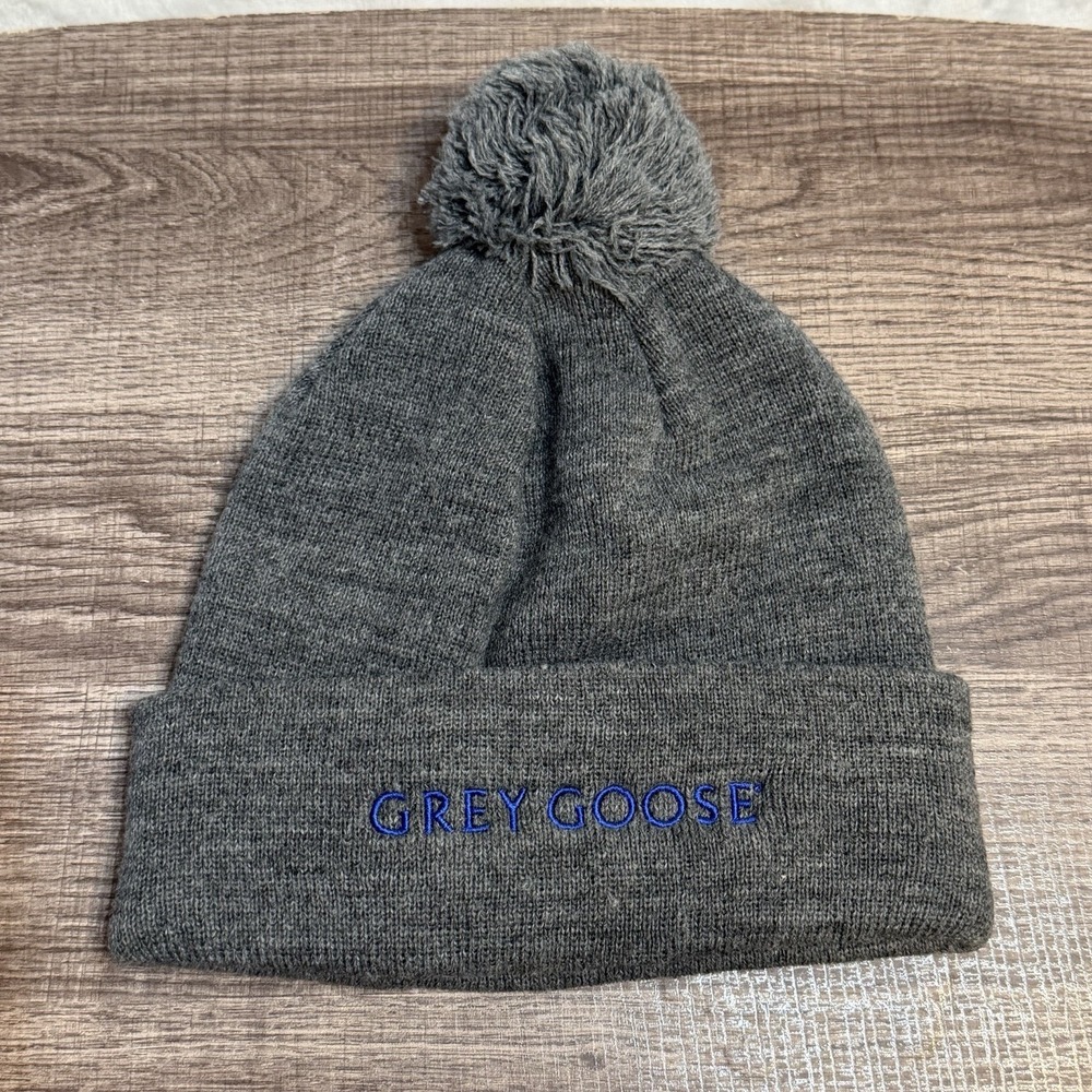Grey Goose Beanie Puff Ball Hat Toboggan French Vodka Gray Embroidered Augusta